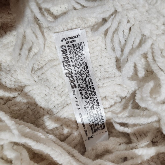 Zara Womens Fringed Knit Sweater Size Small Ivory White - Picture 5 of 6